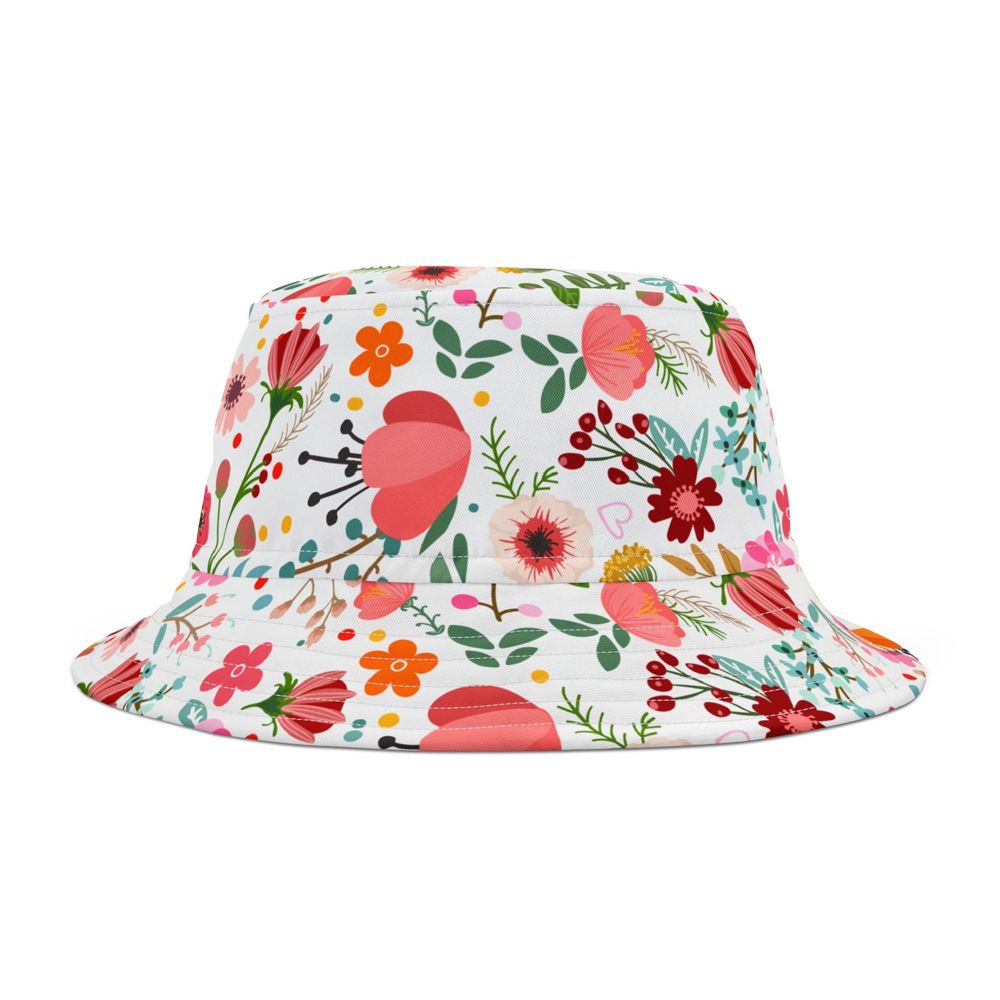 Floral patterned bucket hat on a white background