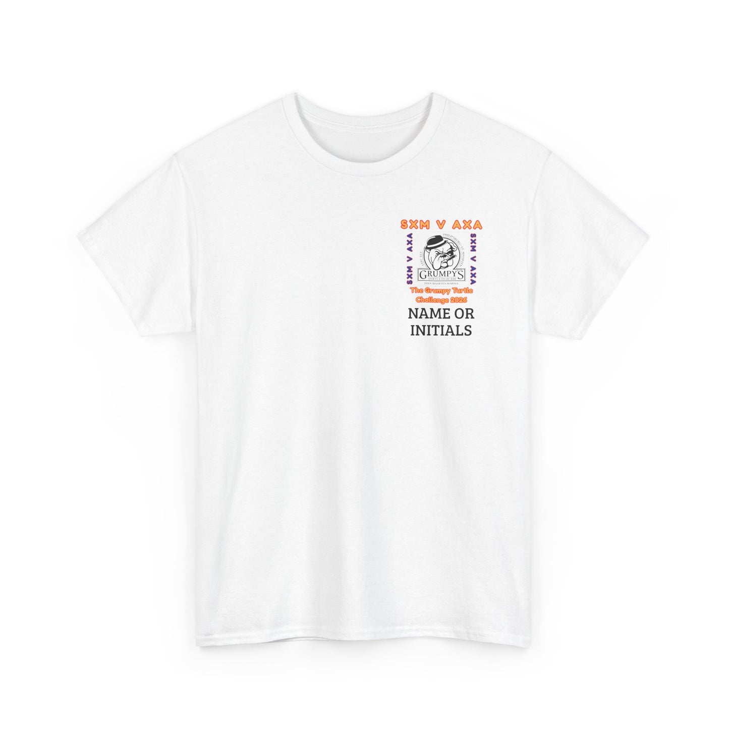 White t-shirt with printed design on a white background