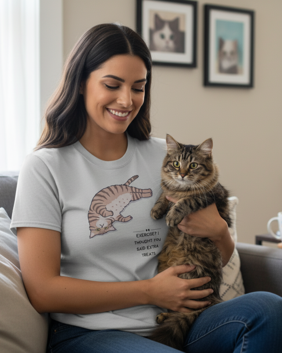 Cat Lovers shirt with a woman and a cat 