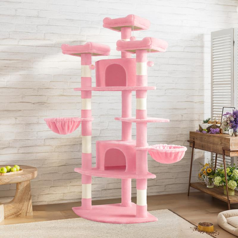 SHA CERLIN 73-Inch Fan-Shaped Corner Cat Tree for Indoor Cats -Save Space with Multi-Level Perches, Condo, Sisal Scratching Posts (Blue/Gray/Beige/Pink/Leopard/White&Black Spot）#Tiktokshopfalldealsforyou#Christmasgifts #Winterfashion