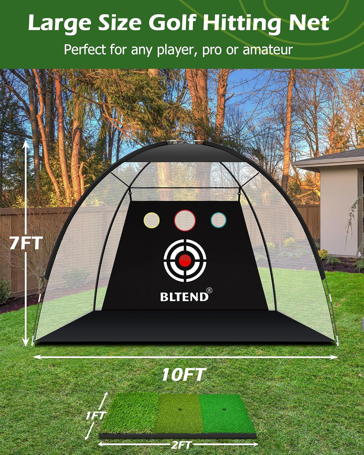 Golf Net - 10X7Ft Golf Practice Nets for Backyard Driving Chipping - Golf Hitting Net with Tri-Turf Golf Mat - Personal Golf Training Equipment for Indoor Outdoor Use - Gifts for Men/Golfers