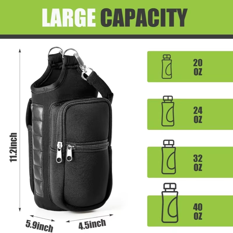 Magnetic Water Bottle Carrier with Phone Pocket & Shoulder Strap - 6 Built-In Magnets for Ultimate Convenience