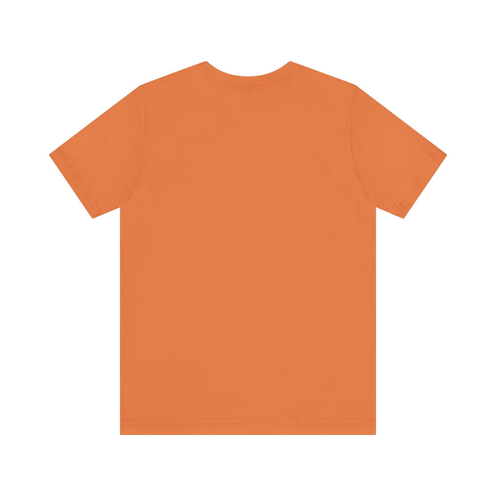 Back view of a plain orange t-shirt on a white background