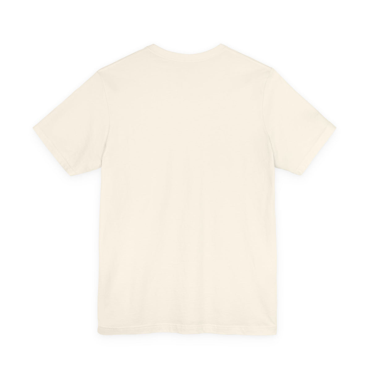 Back view of a plain natural cream t-shirt on a white background