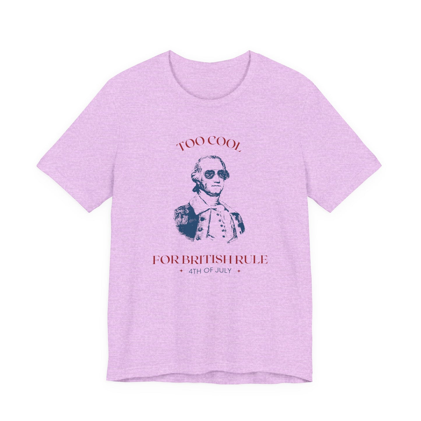 Purple tshirt that says "too cool for British rule" 