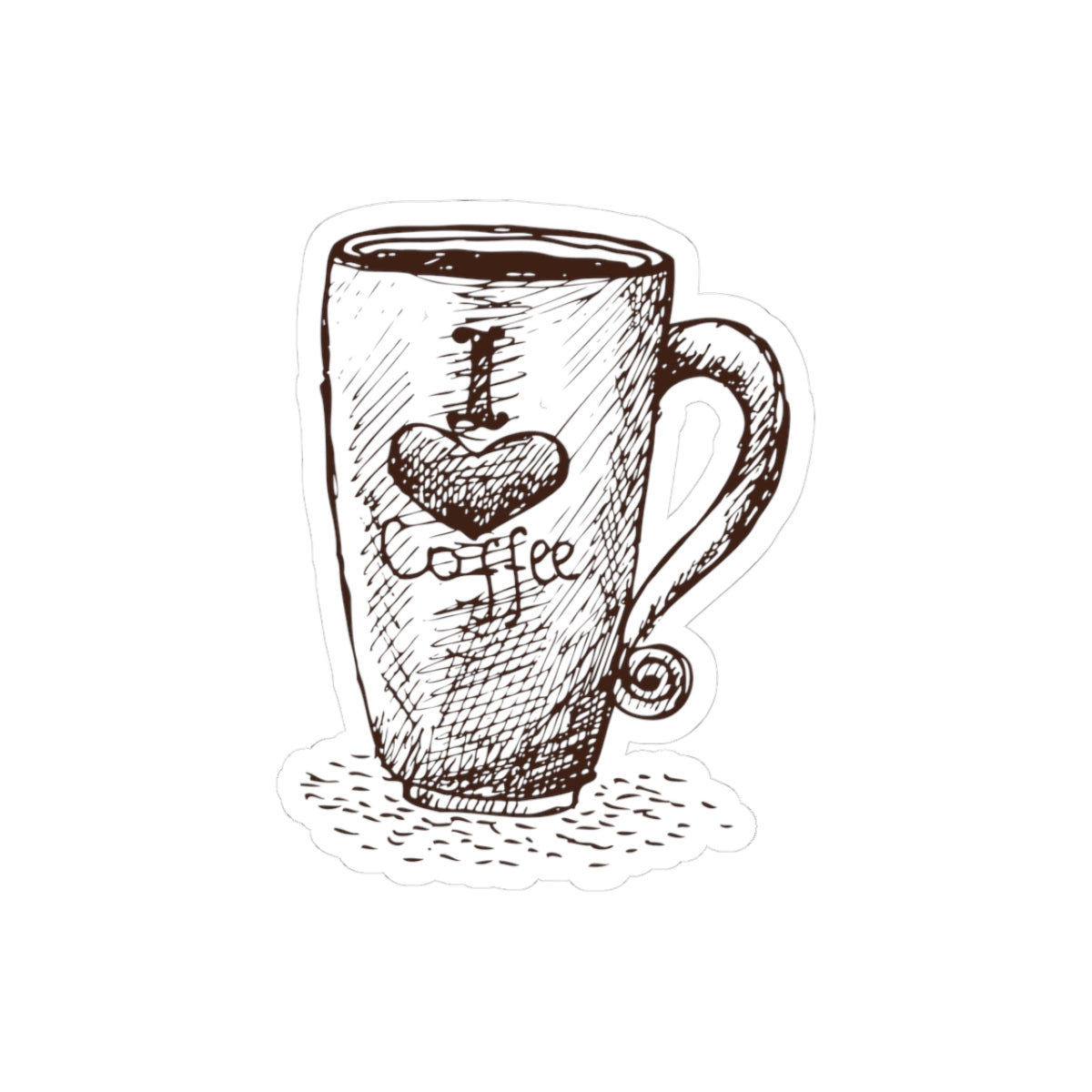 Sticker of a coffee cup with 'I ❤️ Coffee' text on a white background