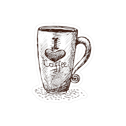 Sticker of a coffee cup with 'I ❤️ Coffee' text on a white background