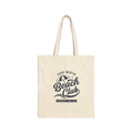 Beige tote bag with 'Saint Martin Beach Club' text and logo on a white background