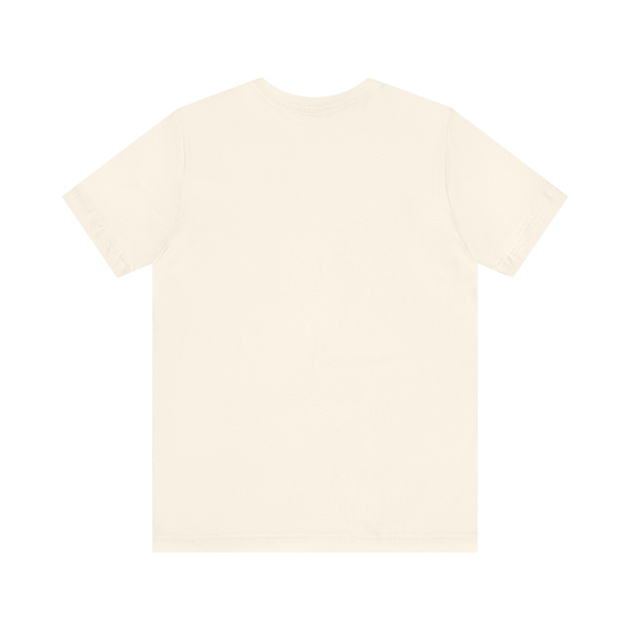 Back view of a plain natural cream t-shirt on a white background