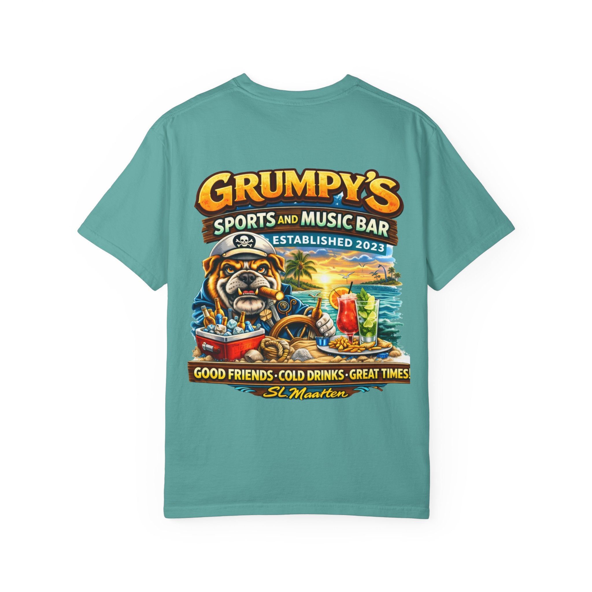 Seafoam Grumpy's St. Maarten T-Shirt – Sports Bar Logo Tee, t-shirt product image 15, size L.