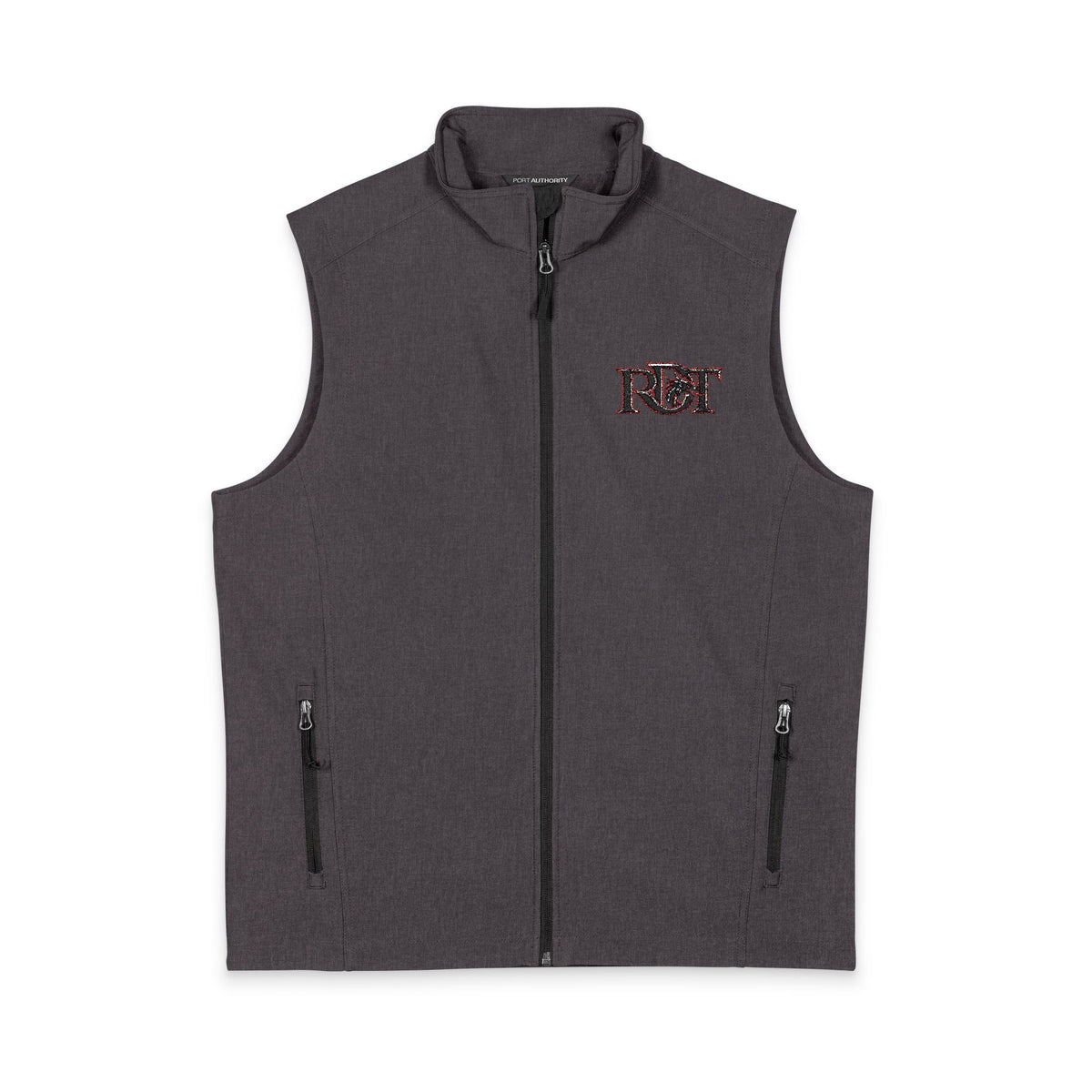 Men's Black Soft Shell Vest with Red Camo 'B&T' Chest Logo