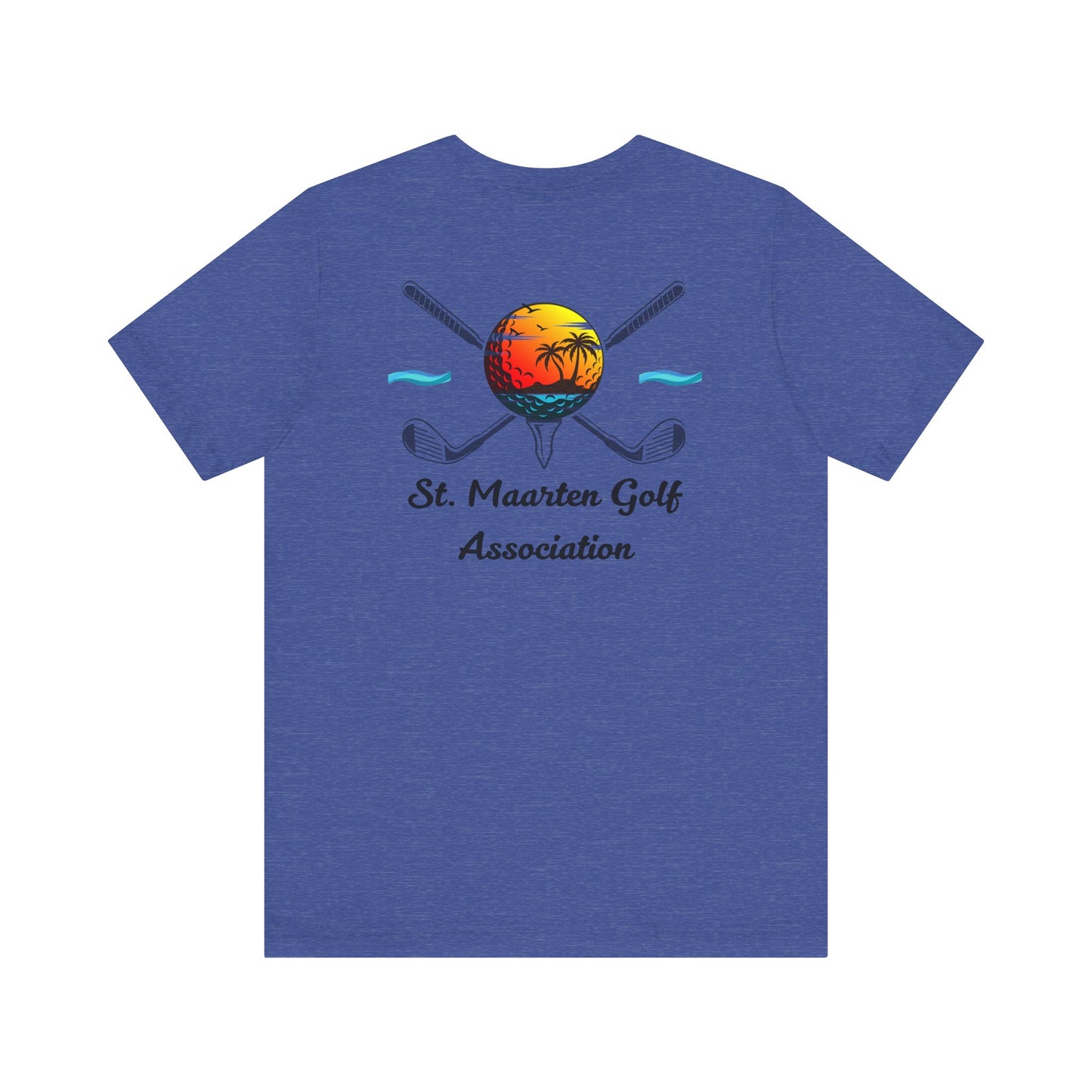 Tee Golff Trofannol Cymdeithas Golff Sint Maarten - Dyluniad Golff Retro Machlud Ynys