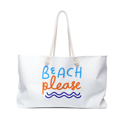Weekender Bag — "Beach Please" Canvas Beach Tote | Vacation Pool & Summer Travel Bag