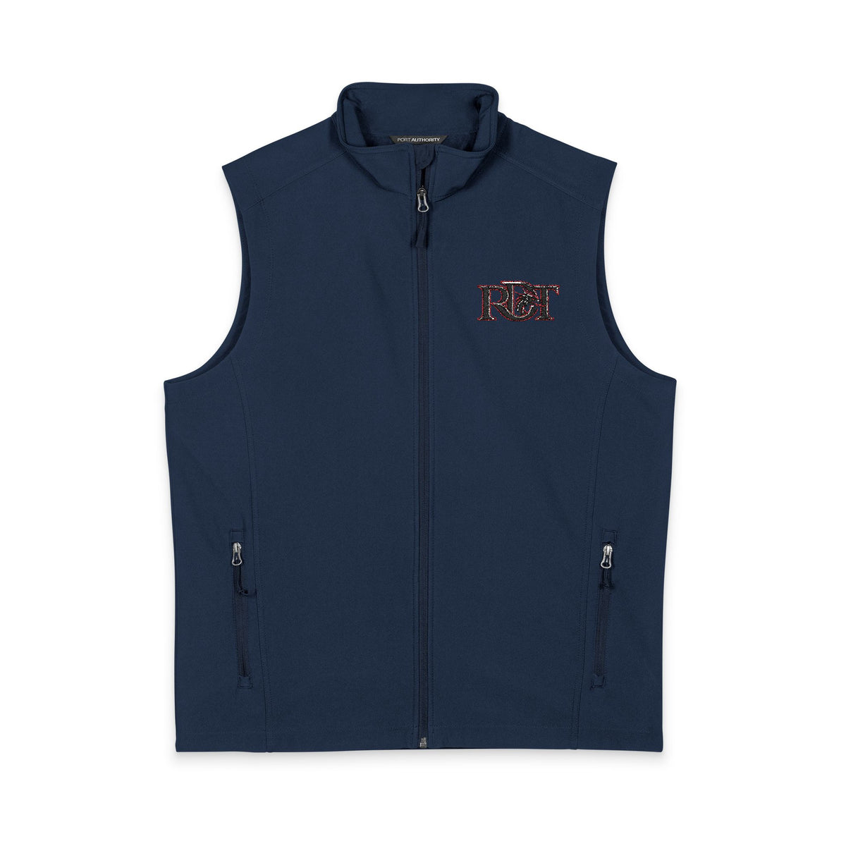 Men's Black Soft Shell Vest with Red Camo 'B&T' Chest Logo