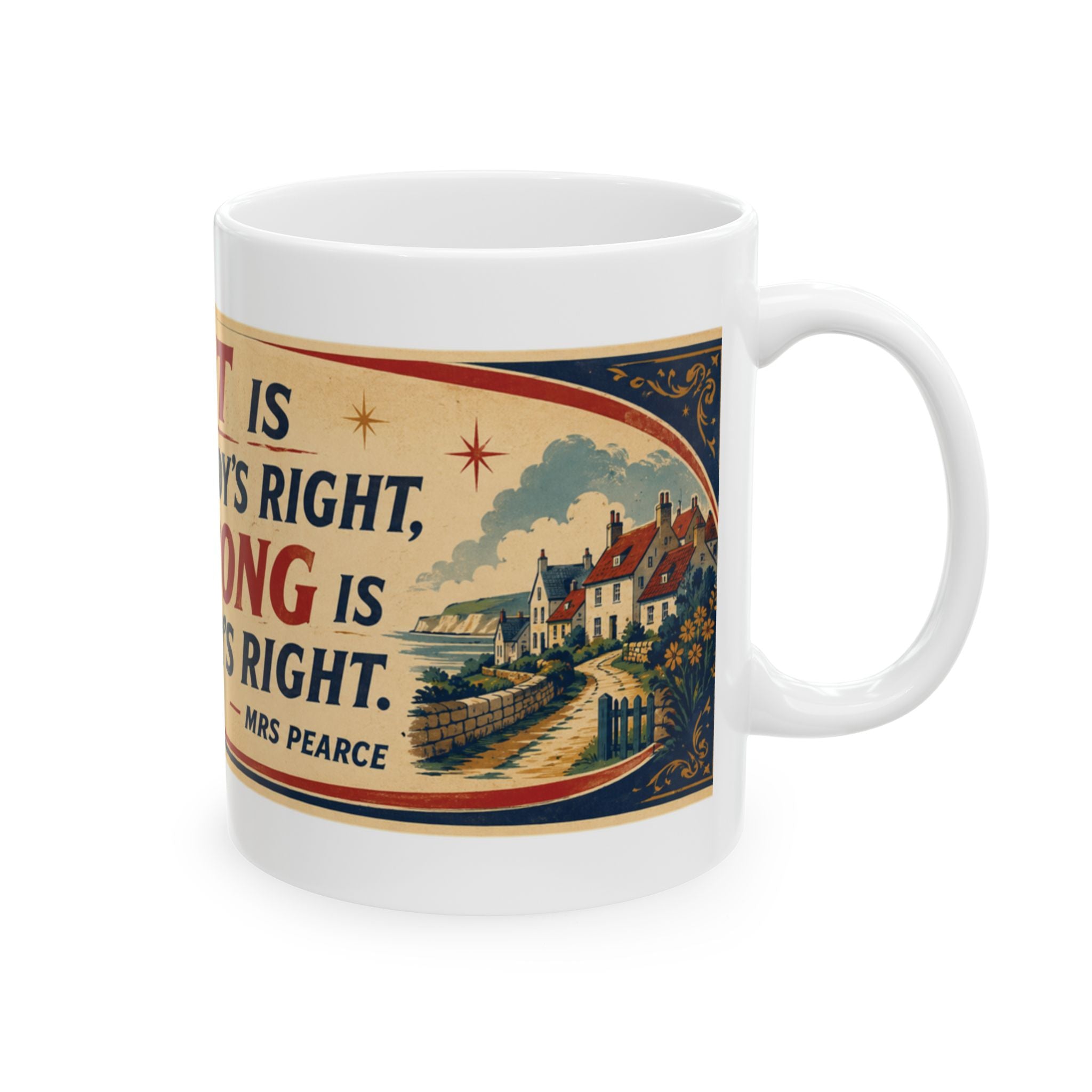 Inspirational Quote Ceramic Mug — "Right is Everybody's Right but Wrong is Nobody's Right" Vintage Style
