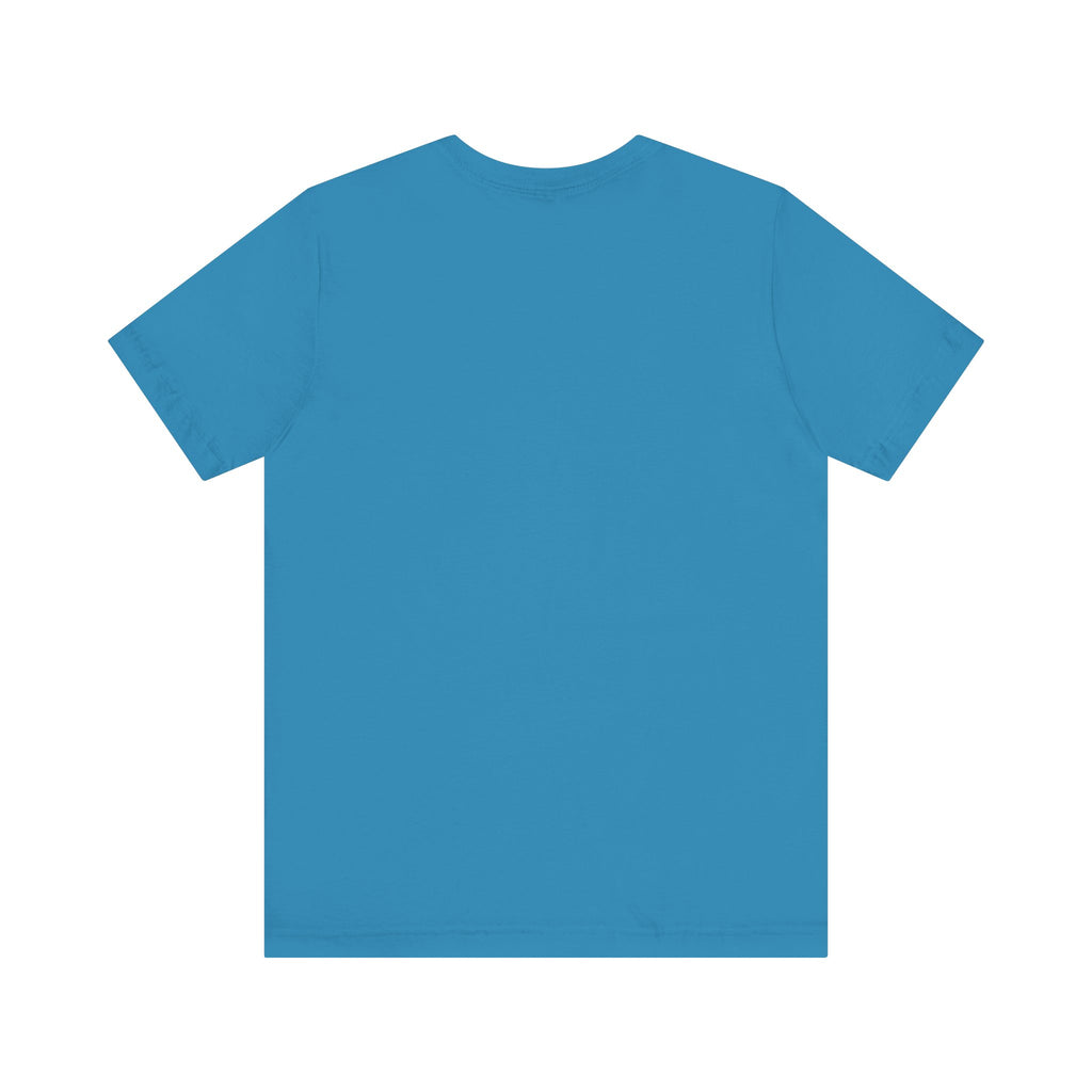 Back view of a plain turquoise t-shirt on a white background