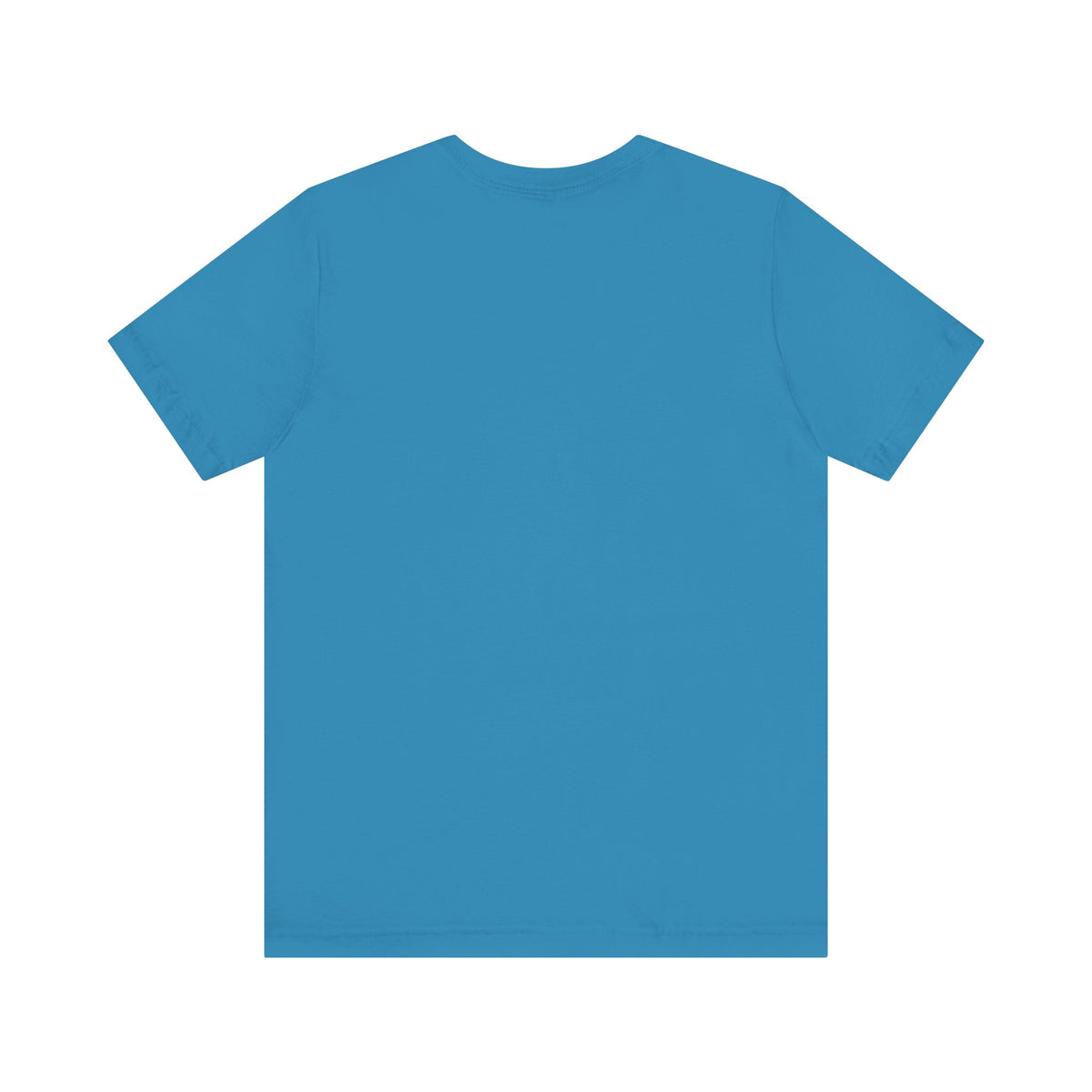 Back view of a plain turquoise t-shirt on a white background
