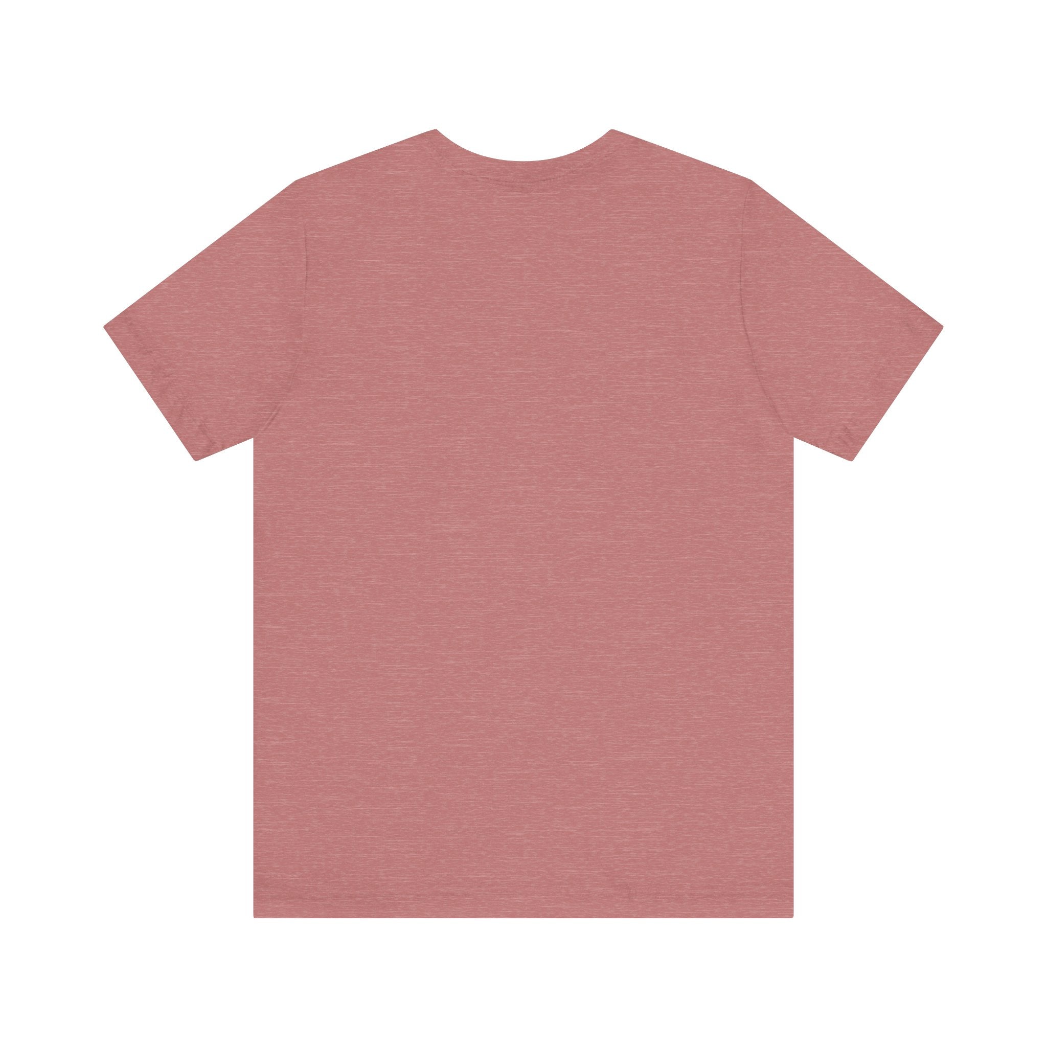 Back view of a plain heather mauve t-shirt on a white background