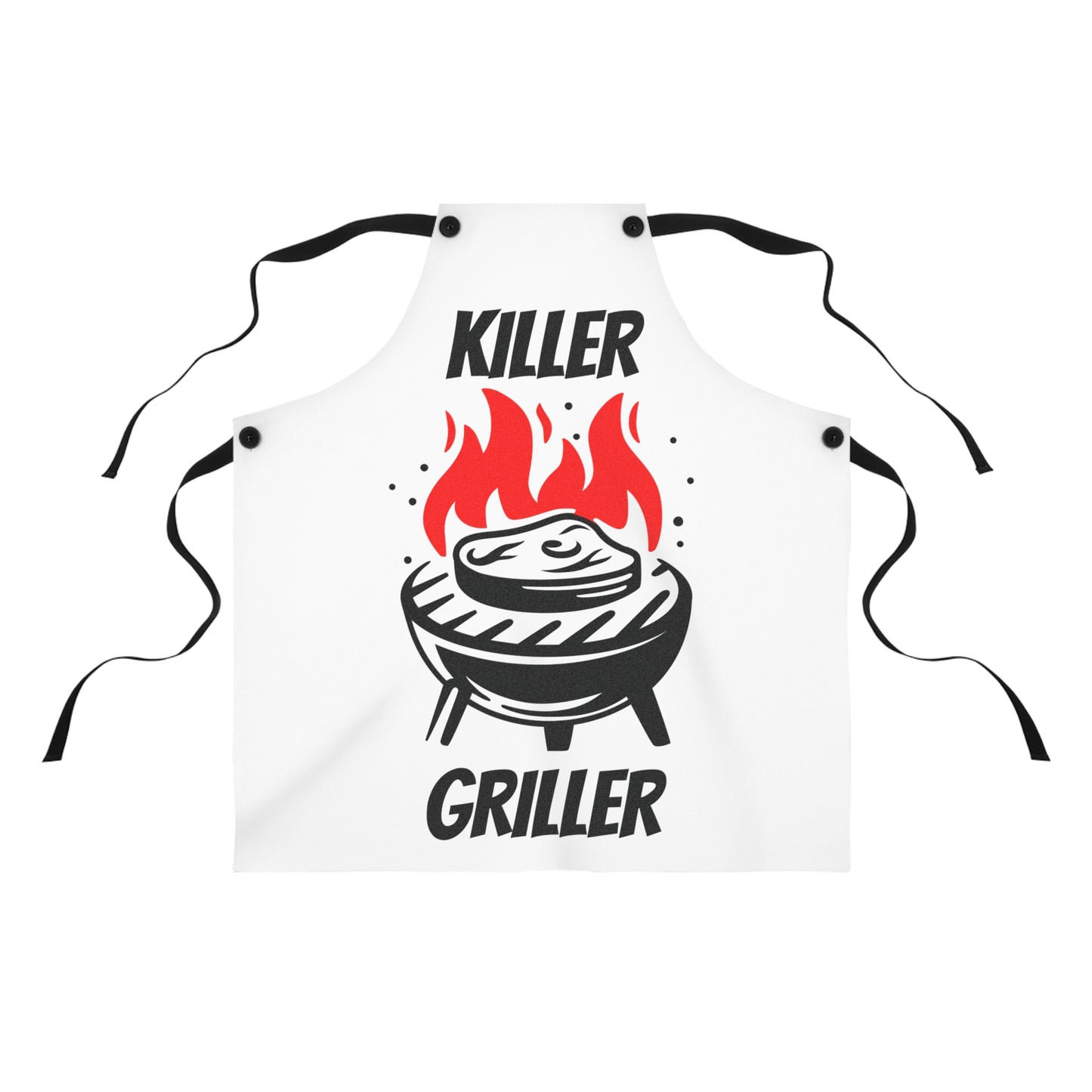 White apron with 'Killer Griller' graphic design on a white background