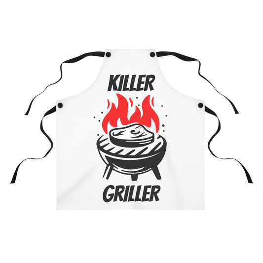 White apron with 'Killer Griller' graphic design on a white background