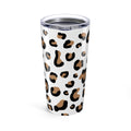 Tumbler with leopard print pattern on a white background