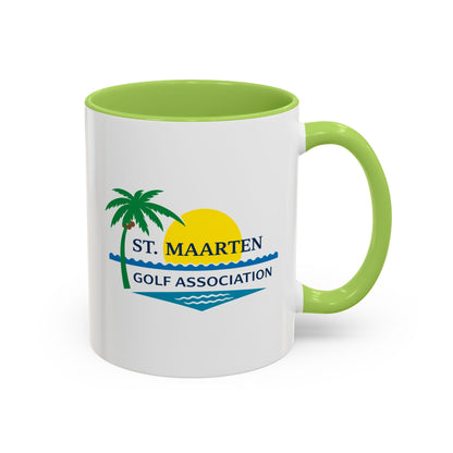 Mug with St. Maarten Golf Association logo on a white background