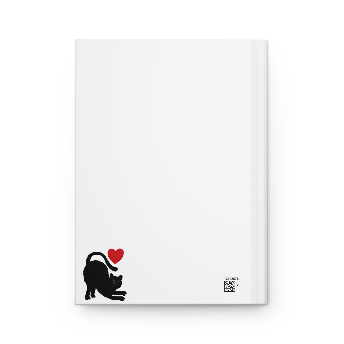 White notepad with a black cat and red heart design on a white background