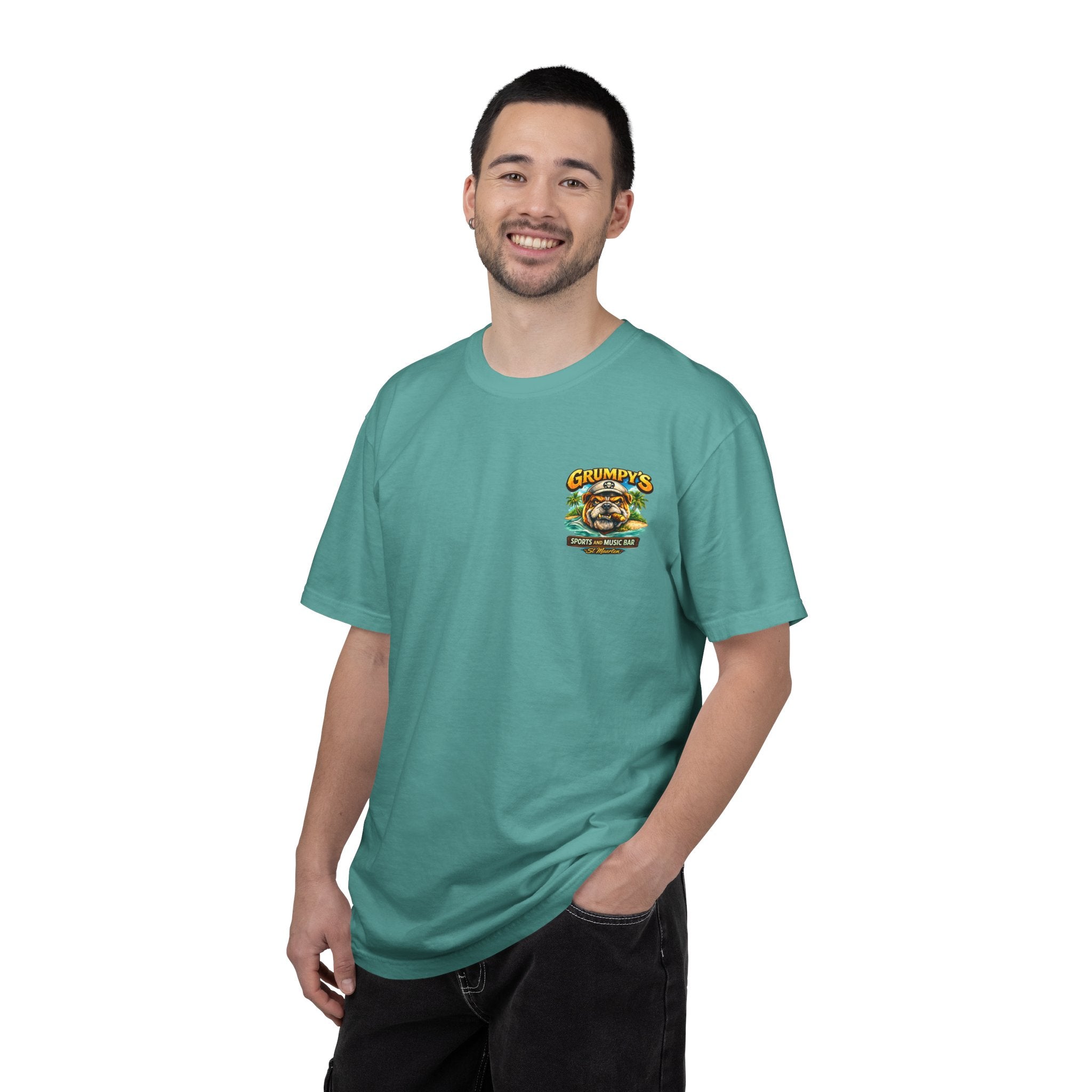 True Navy Grumpy's St. Maarten T-Shirt – Sports Bar Logo Tee, t-shirt product image 17, size L.