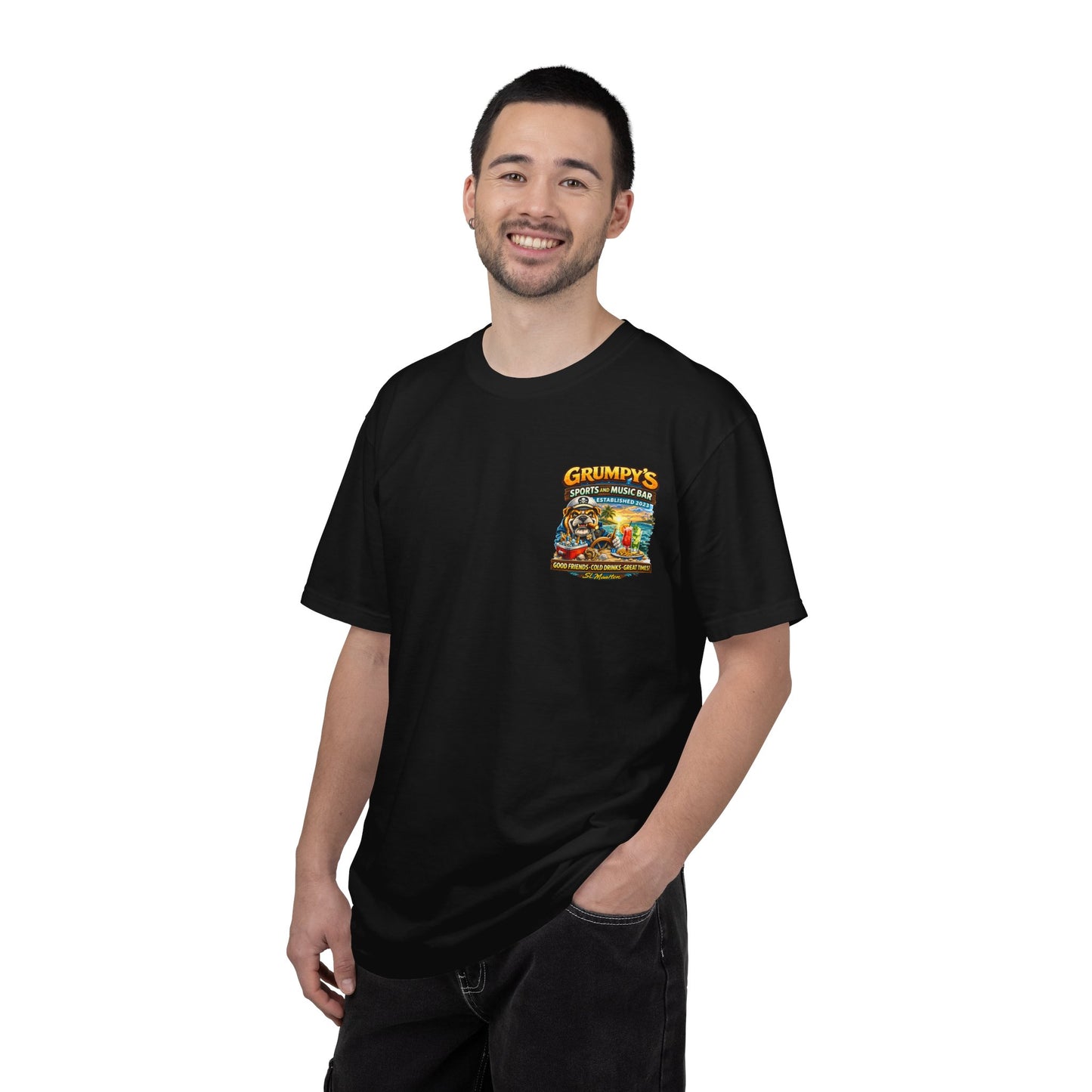 Grumpy's Sports & Music Bar T-Shirt — Retro Beach Bar Graphic Tee