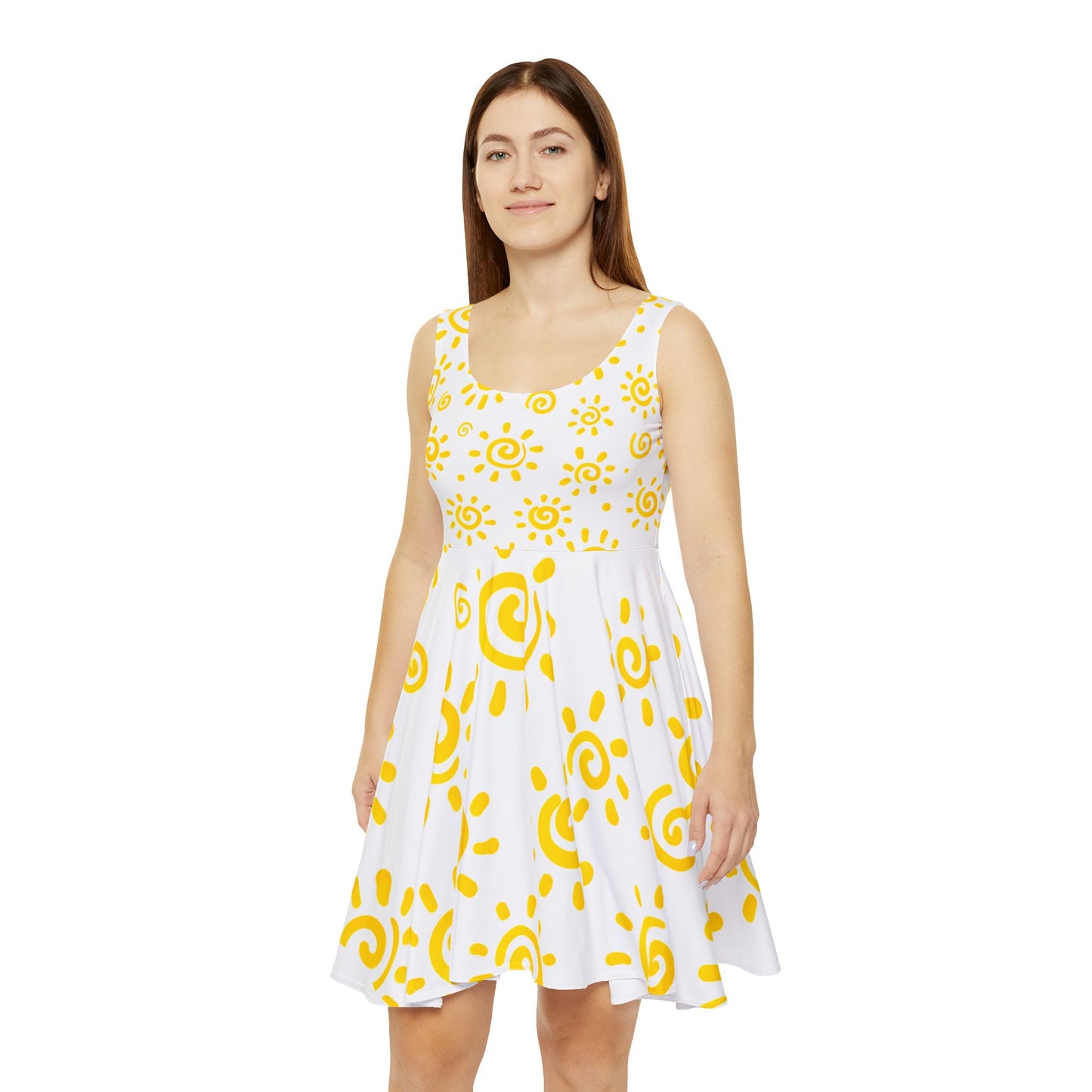 Sunny Doodle Skater Dress — Yellow Sunburst Print