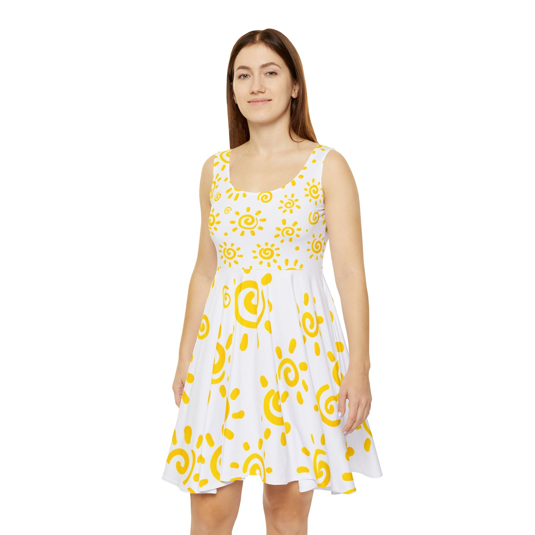 Sunny Doodle Skater Dress — Yellow Sunburst Print