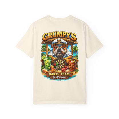Grumpy's Darts Team T-Shirt — Tropical Bulldog Captain Graphic Tee