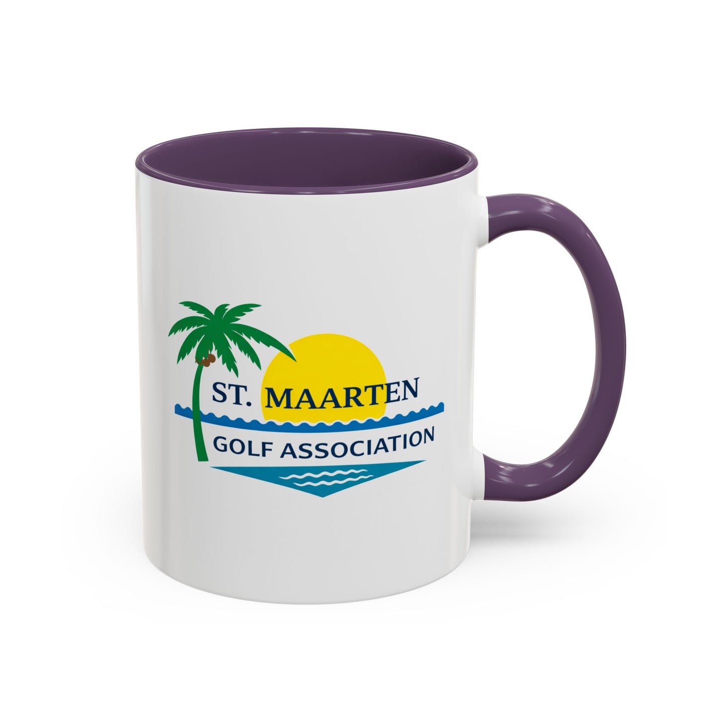 Mug with St. Maarten Golf Association logo on a white background