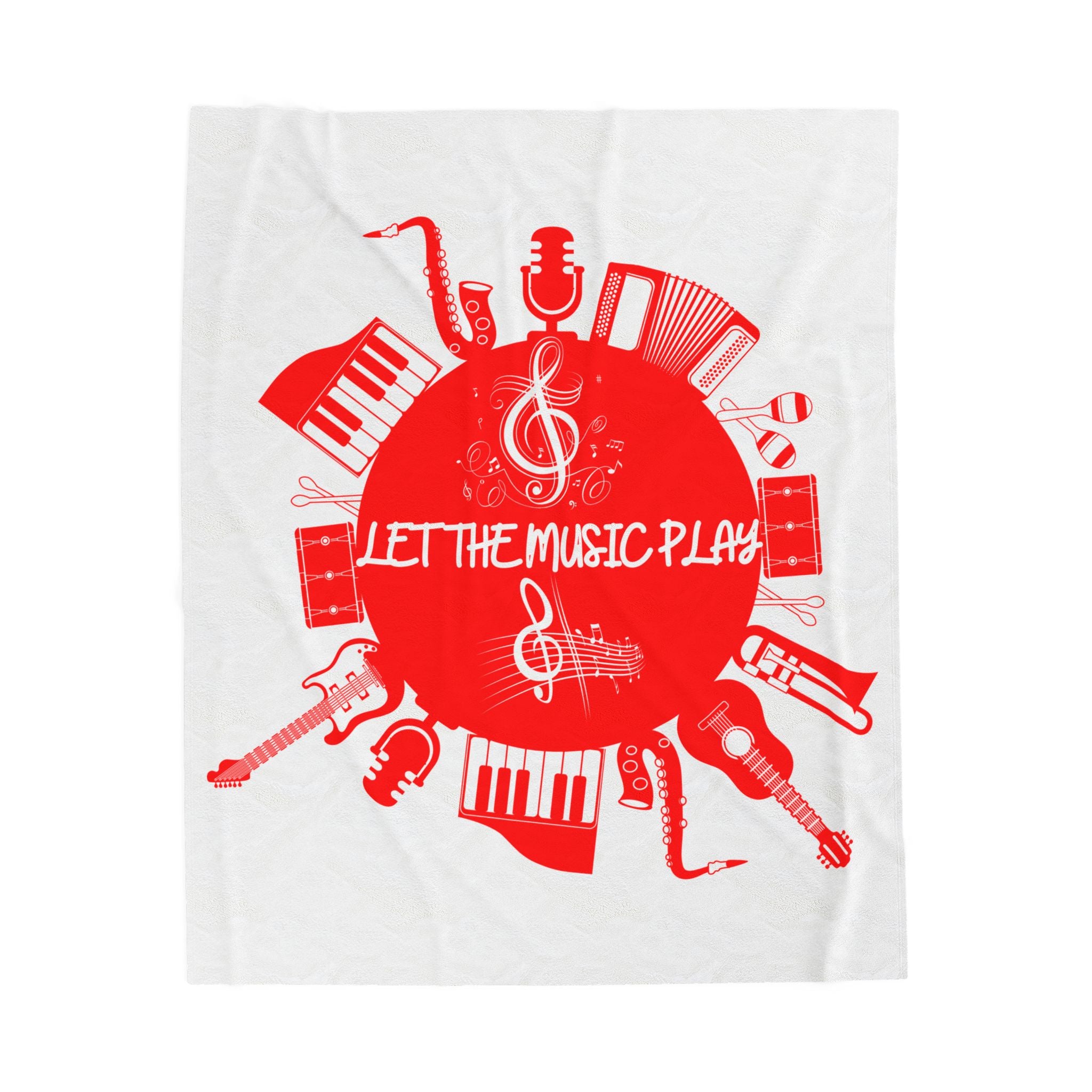 Instrument blanket featuring red music instrument collage design
