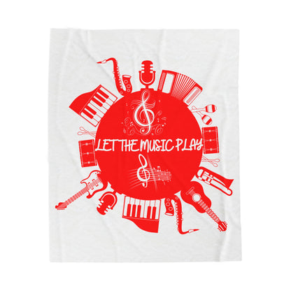 Instrument blanket featuring red music instrument collage design