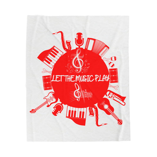 Instrument blanket featuring red music instrument collage design