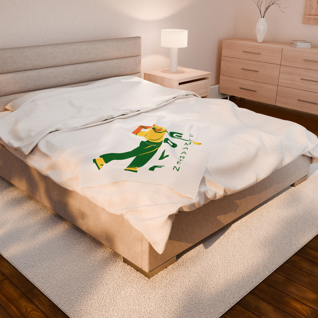 Golf blanket with retro style golfer swinging club