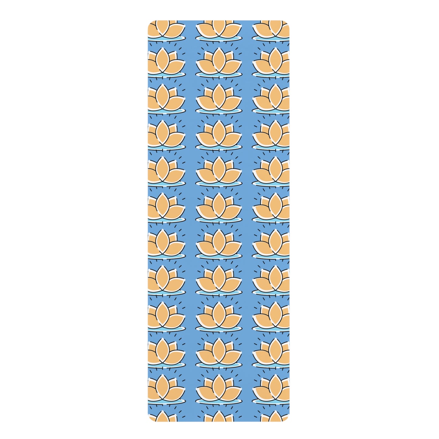 Yoga mat with lotus flower pattern on a blue background