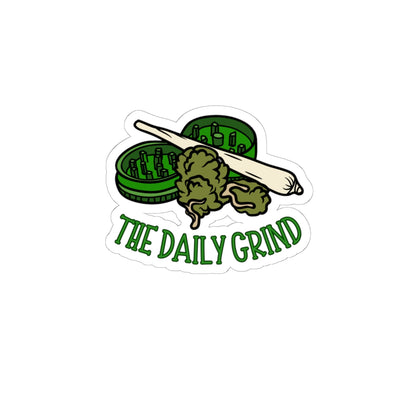 Sticker with smoking accessories and 'The Daily Grind' text on a white background