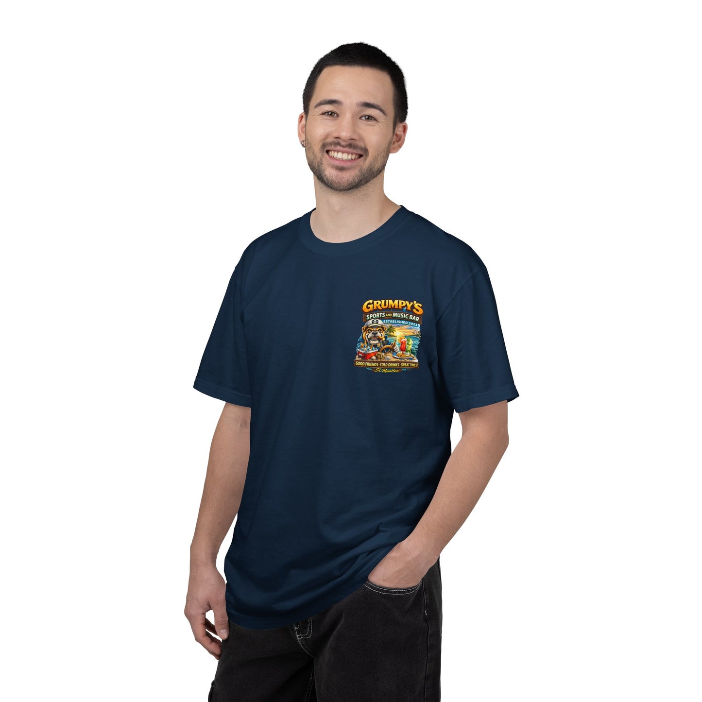 Grumpy's Sports & Music Bar T-Shirt — Retro Beach Bar Graphic Tee