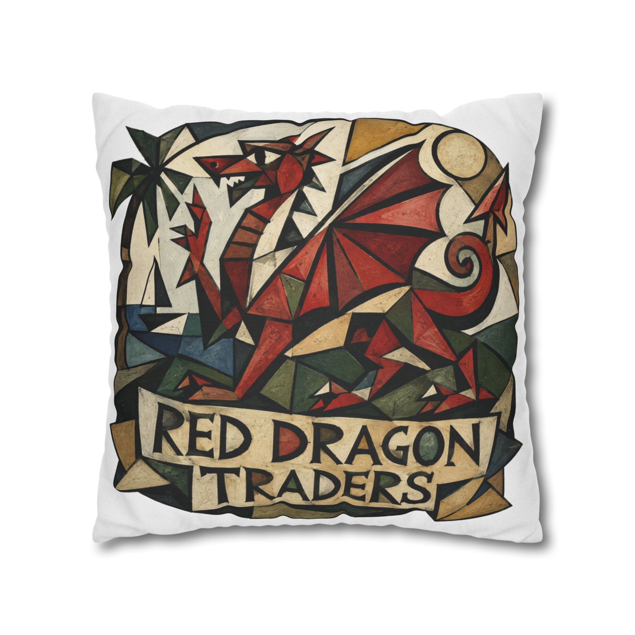 Red Dragon Traders Decorative Pillowcase — Geometric Fantasy Throw Pillow Cover