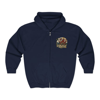 Red Dragon Traders Zip Hoodie — Vintage Fantasy Logo Hooded Sweatshirt