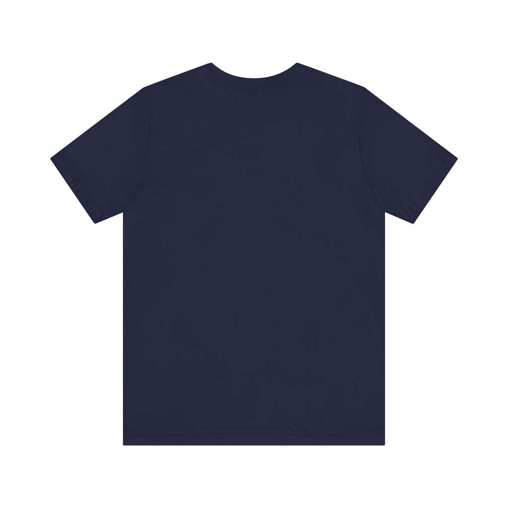 Back view of a plain navy t-shirt on a white background