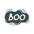 Sticker with 'BOO' text on a blue background