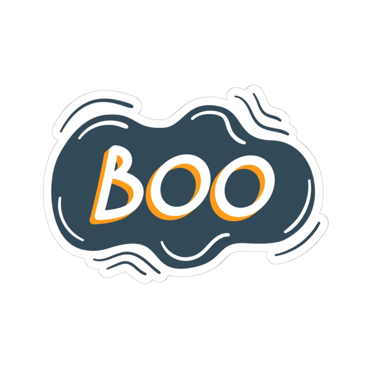 Sticker with 'BOO' text on a blue background