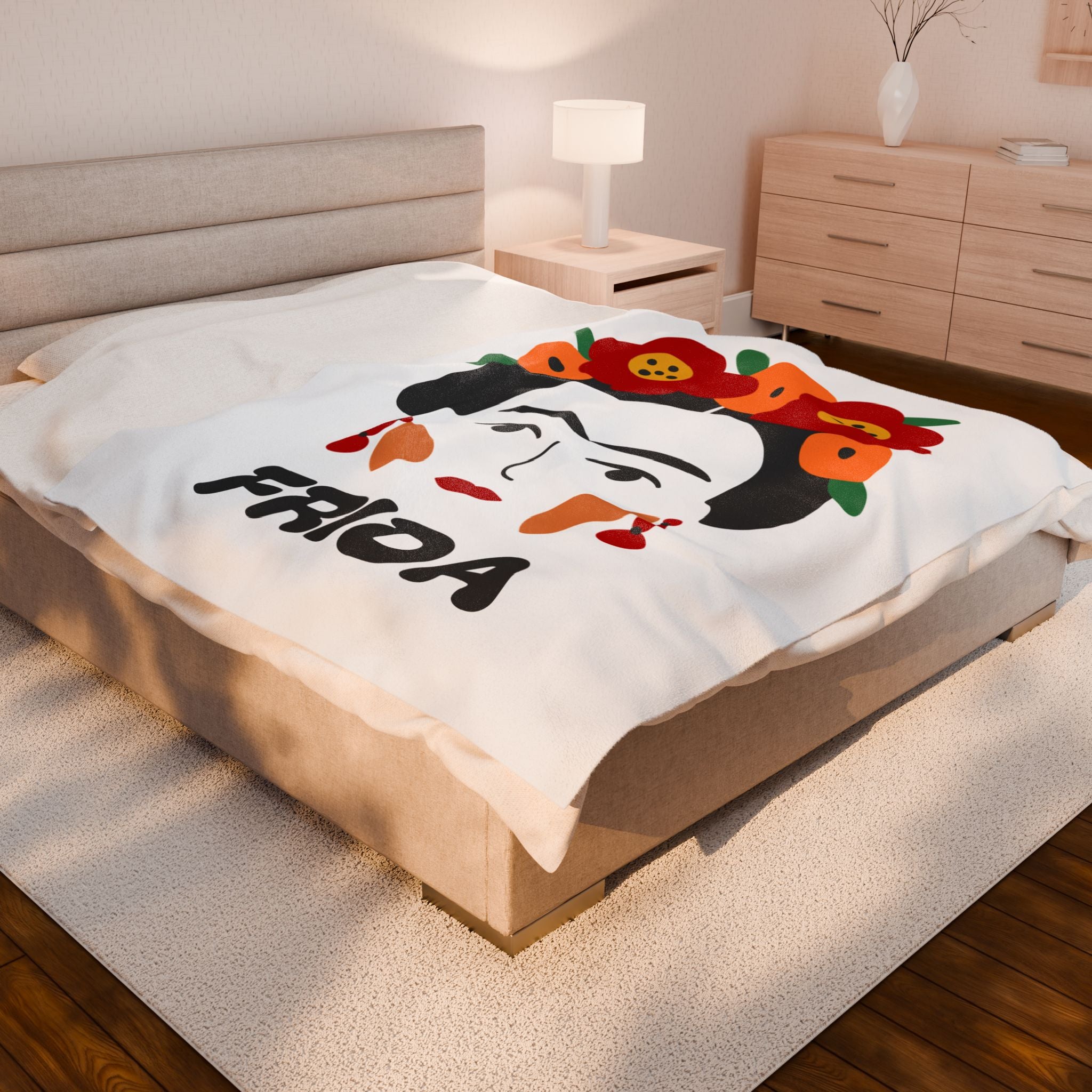 "Frida" Blanket covering bed in bedroom