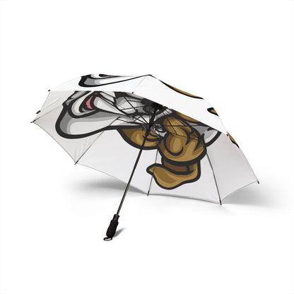 Umbrella with a cartoon bull dog design on a white background