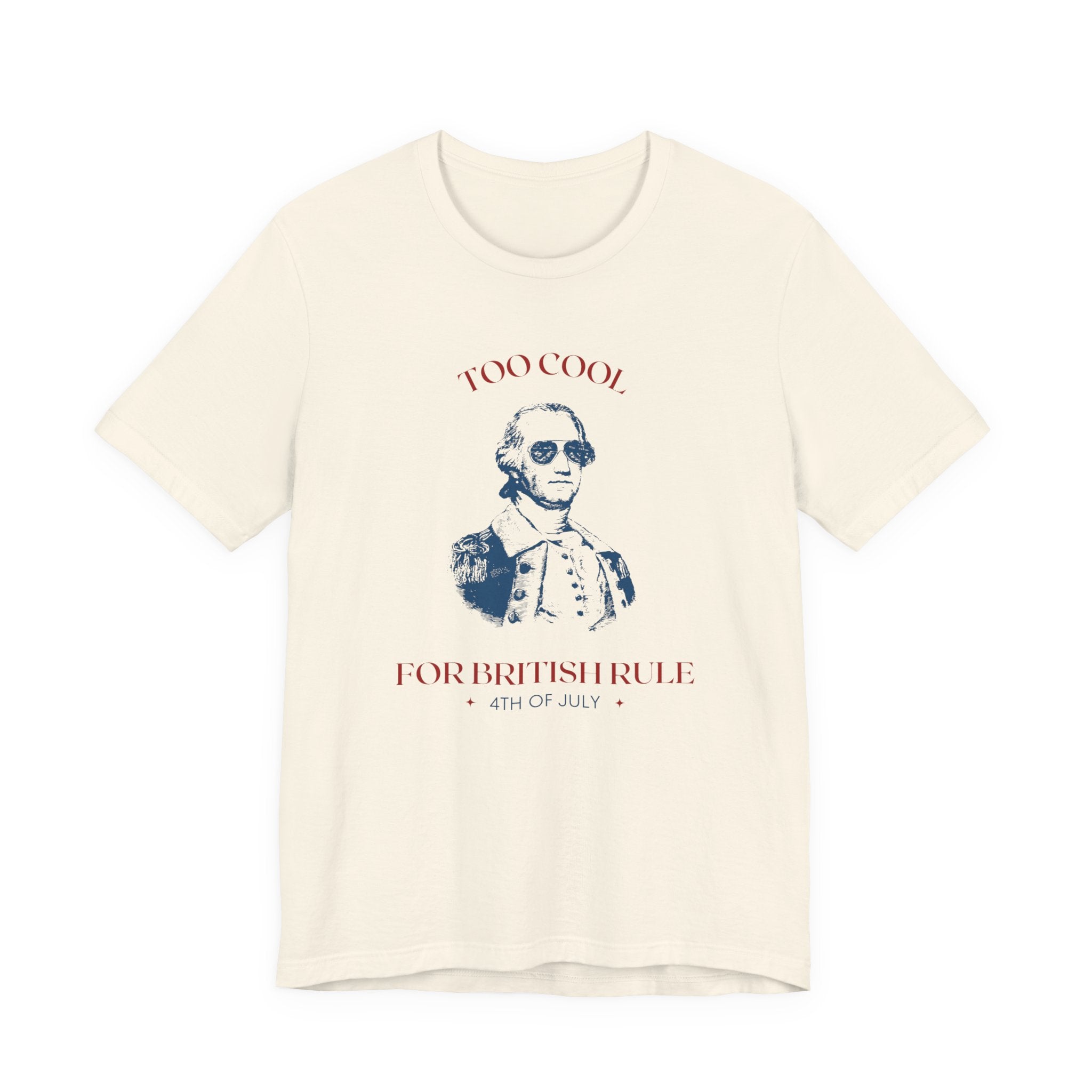 Beige t-shirt with a graphic of a historical figure and text on a white background