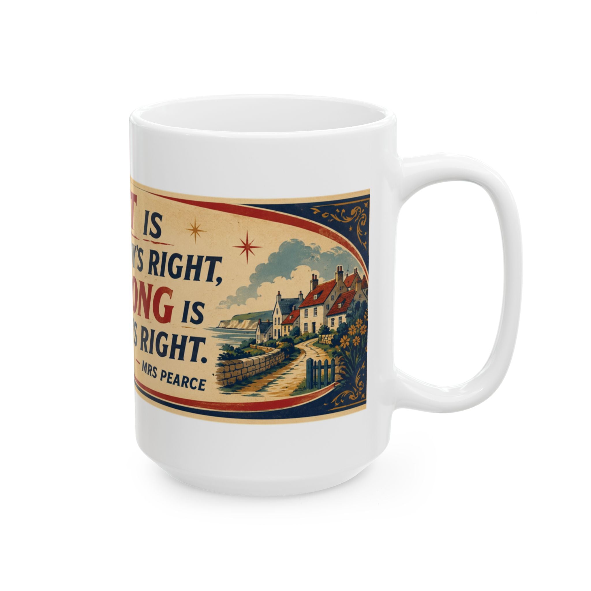 Inspirational Quote Ceramic Mug — "Right is Everybody's Right but Wrong is Nobody's Right" Vintage Style
