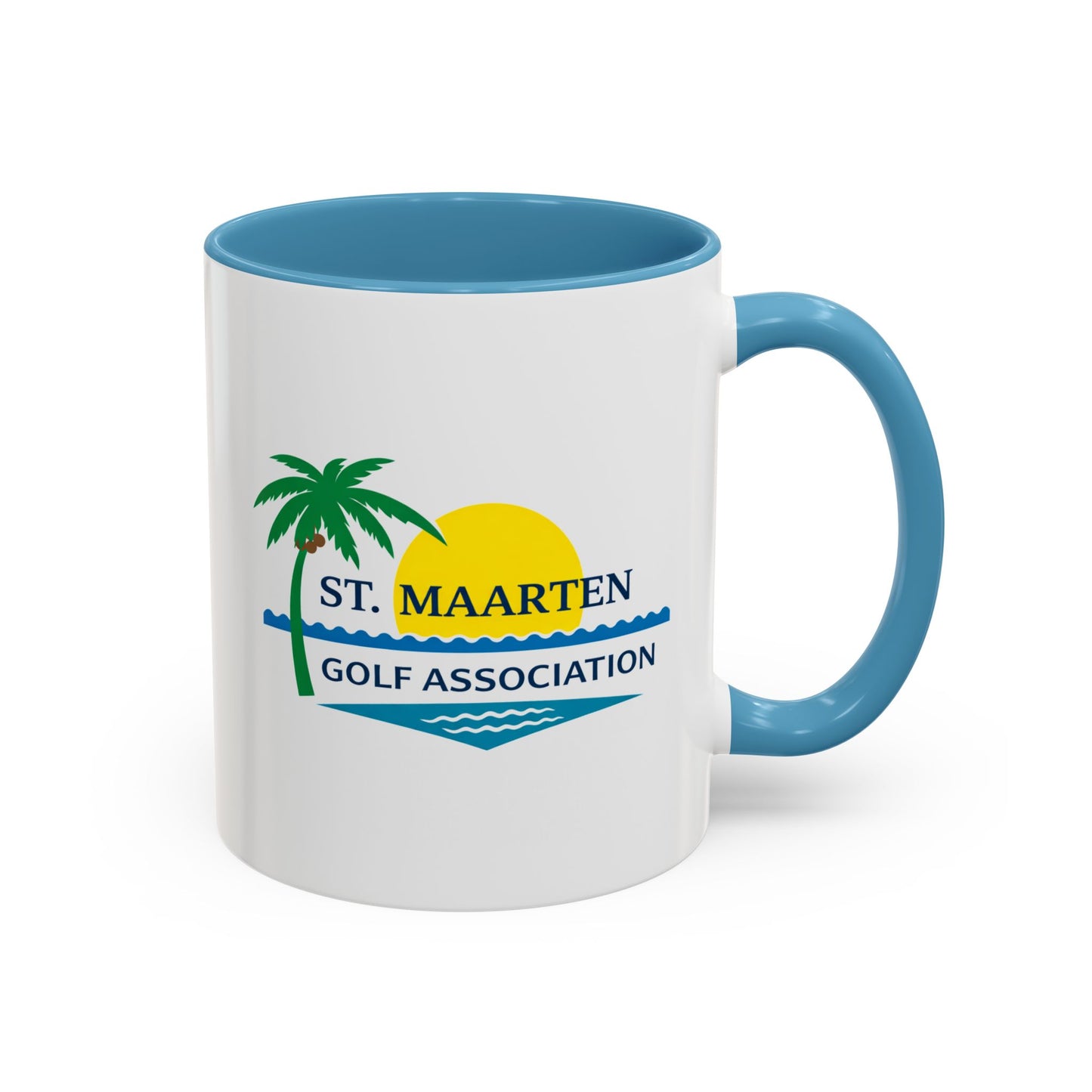 Mug with St. Maarten Golf Association logo on a white background
